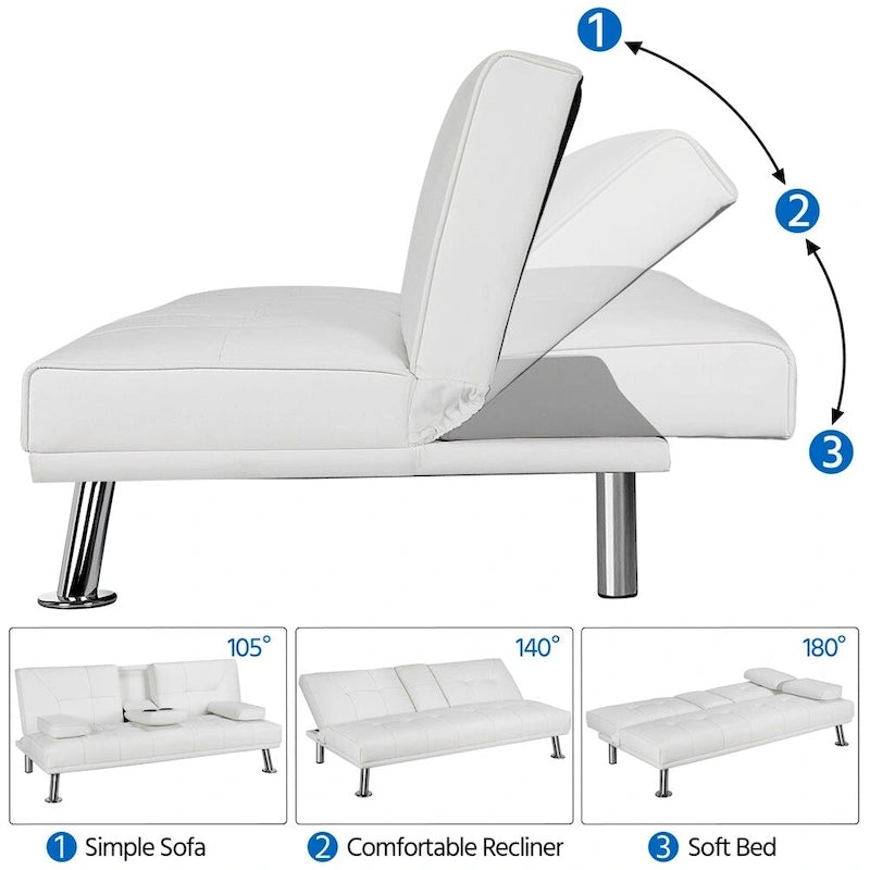 Canapé-lit futon moderne Yaheetech en similicuir, inclinable et moderne.