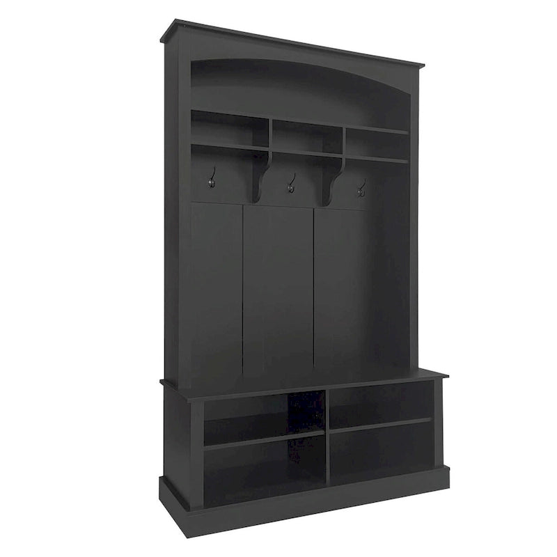 Porte-manteau de 47,2 cm de large avec banc et rangement à chaussures : multifonctionnel avec 3 crochets, rangement ouvert et étagères rectangulaires.