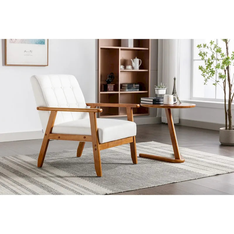 Fauteuil de détente avec accoudoirs et pieds en bois massif, idéal pour le salon, la chambre ou un studio.