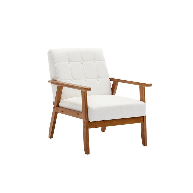 Fauteuil de détente avec accoudoirs et pieds en bois massif, idéal pour le salon, la chambre ou un studio.