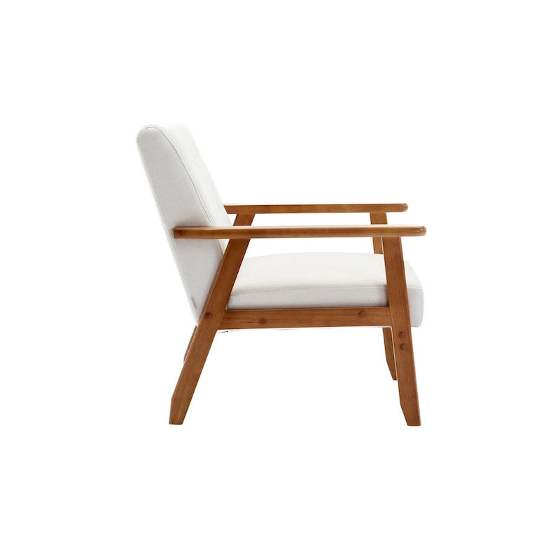 Fauteuil de détente avec accoudoirs et pieds en bois massif, idéal pour le salon, la chambre ou un studio.