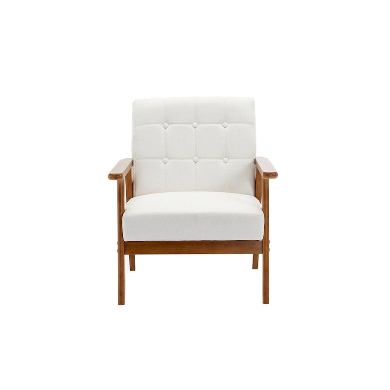 Fauteuil de détente avec accoudoirs et pieds en bois massif, idéal pour le salon, la chambre ou un studio.