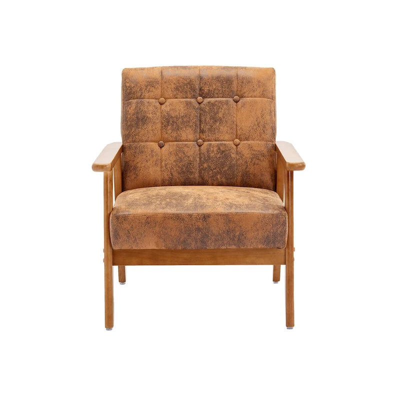 Fauteuil de détente avec accoudoirs et pieds en bois massif, idéal pour le salon, la chambre ou un studio.