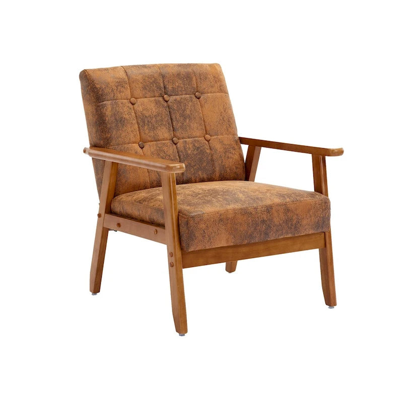 Fauteuil de détente avec accoudoirs et pieds en bois massif, idéal pour le salon, la chambre ou un studio.