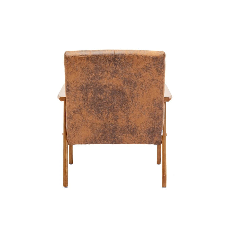 Fauteuil de détente avec accoudoirs et pieds en bois massif, idéal pour le salon, la chambre ou un studio.