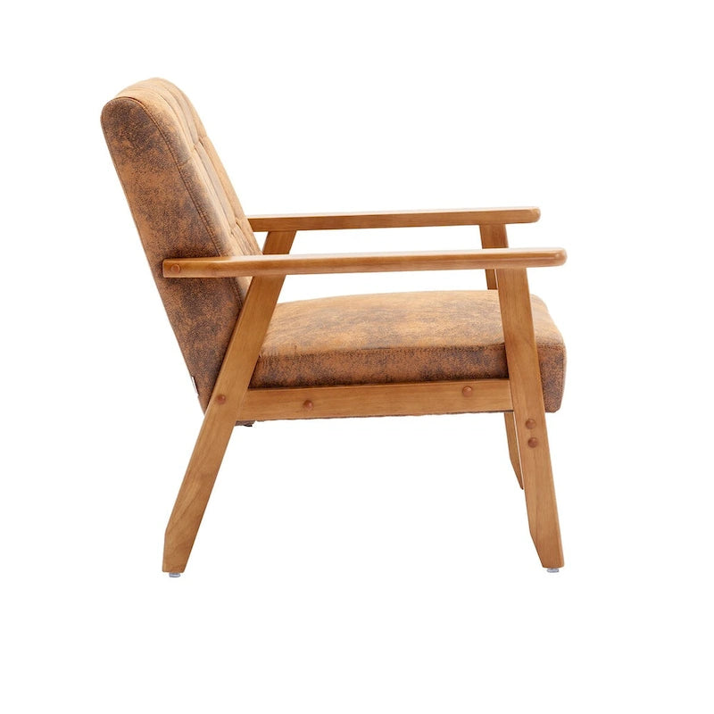 Fauteuil de détente avec accoudoirs et pieds en bois massif, idéal pour le salon, la chambre ou un studio.