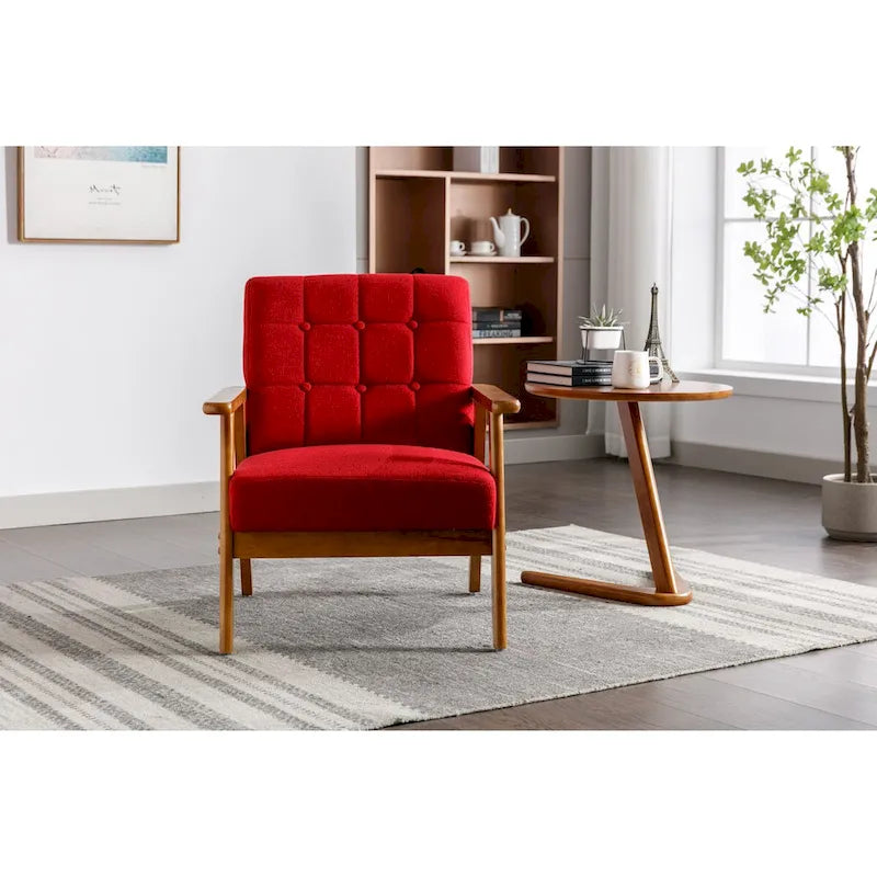 Fauteuil de détente avec accoudoirs et pieds en bois massif, idéal pour le salon, la chambre ou un studio.