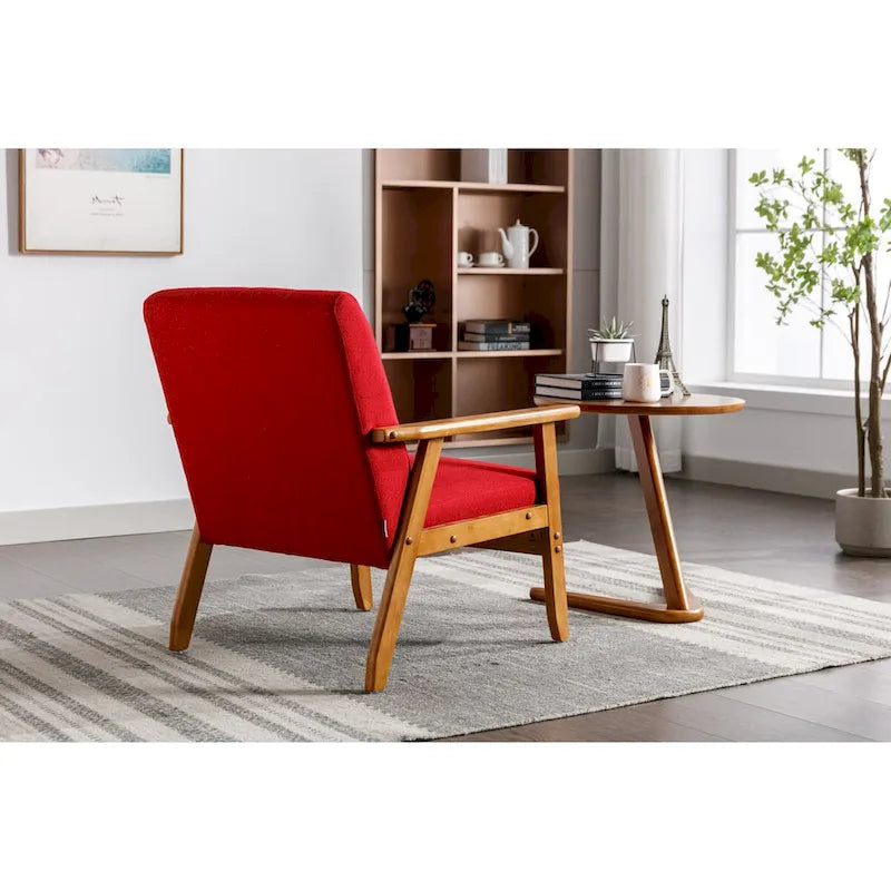 Fauteuil de détente avec accoudoirs et pieds en bois massif, idéal pour le salon, la chambre ou un studio.