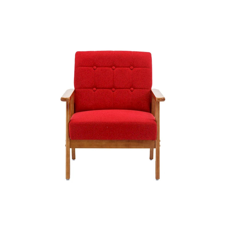 Fauteuil de détente avec accoudoirs et pieds en bois massif, idéal pour le salon, la chambre ou un studio.