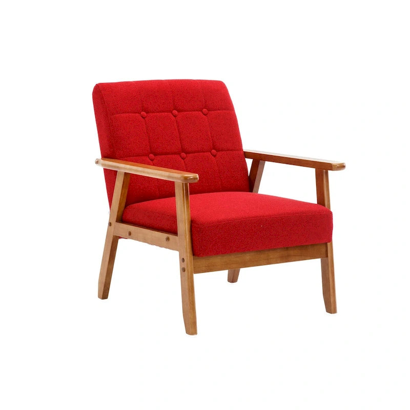 Fauteuil de détente avec accoudoirs et pieds en bois massif, idéal pour le salon, la chambre ou un studio.