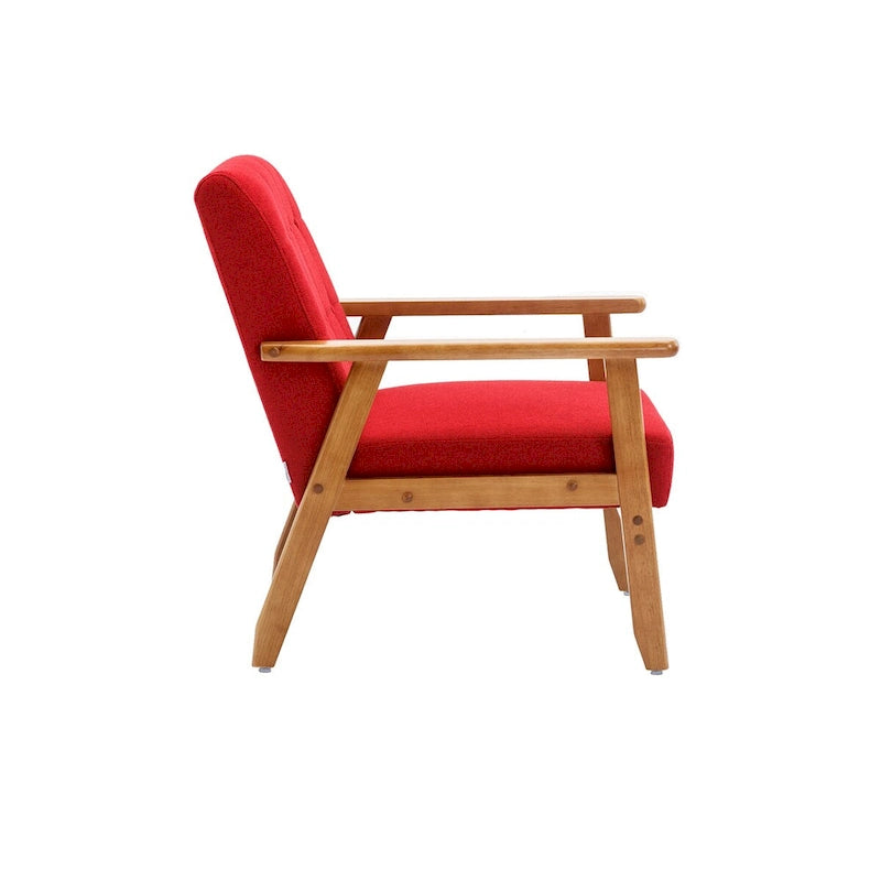 Fauteuil de détente avec accoudoirs et pieds en bois massif, idéal pour le salon, la chambre ou un studio.