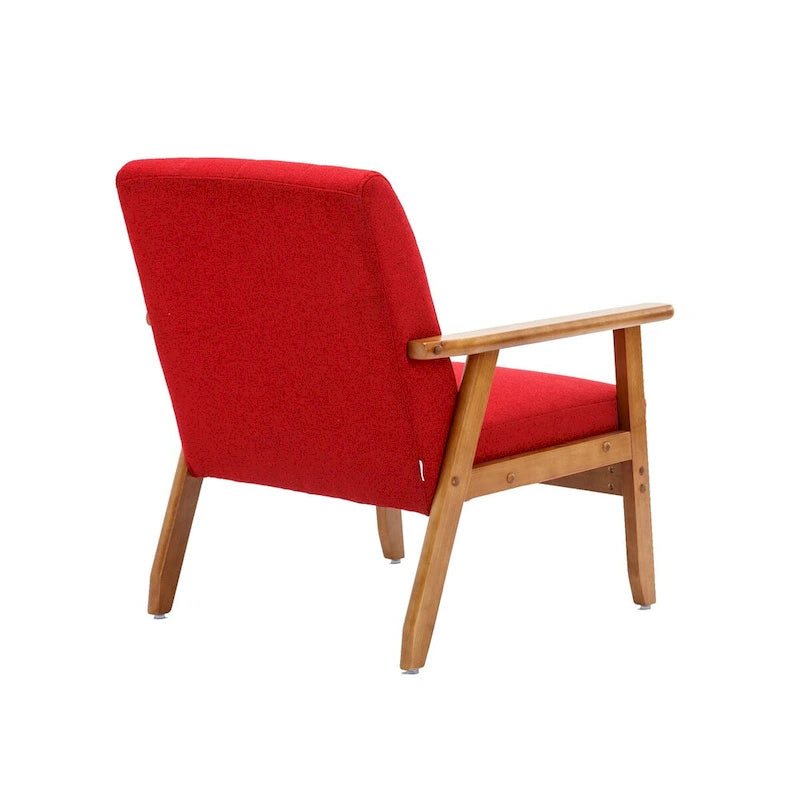 Fauteuil de détente avec accoudoirs et pieds en bois massif, idéal pour le salon, la chambre ou un studio.