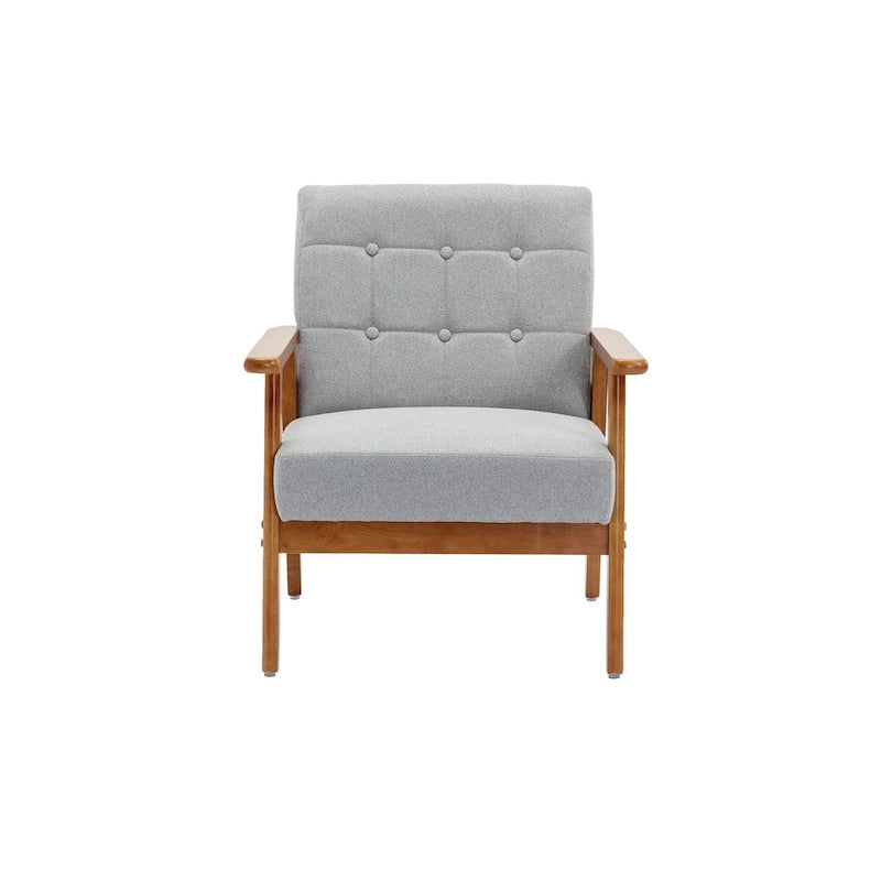 Fauteuil de détente avec accoudoirs et pieds en bois massif, idéal pour le salon, la chambre ou un studio.