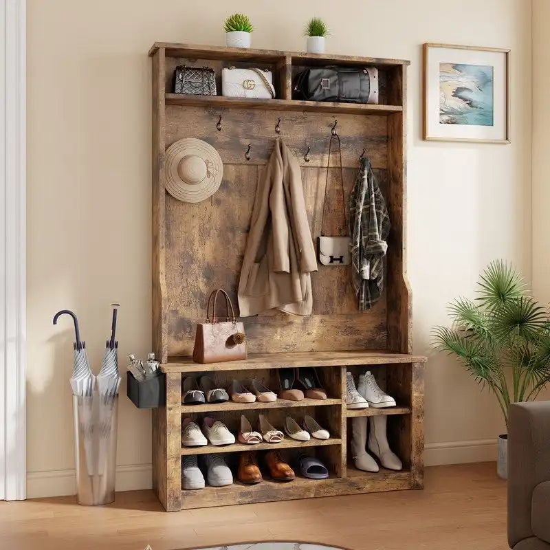 Porte-manteau 39,37 po, banc d'entrée 3 en 1 avec porte-manteau et rangement à chaussures