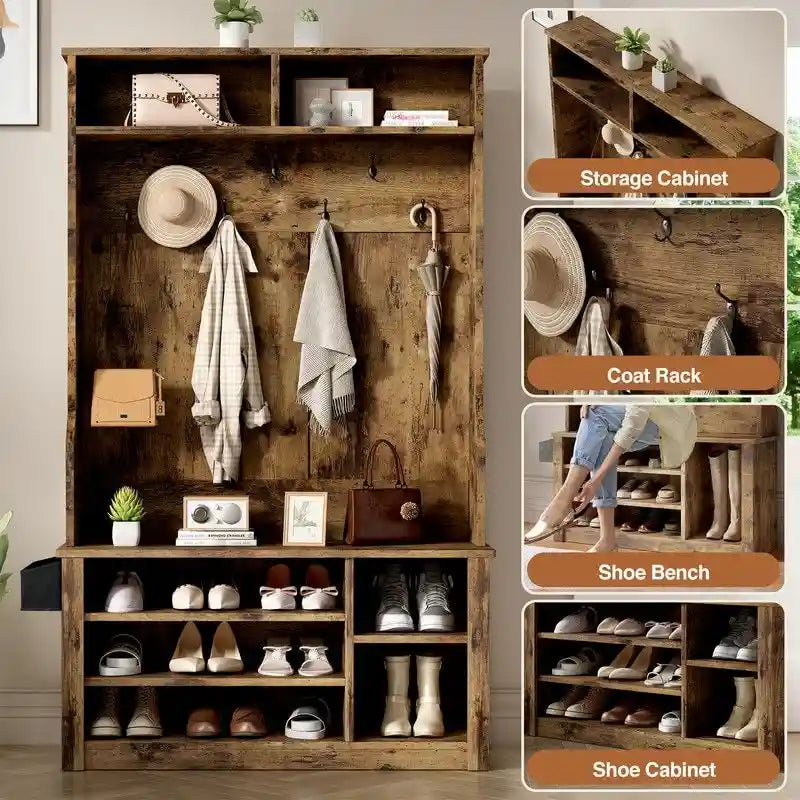 Porte-manteau 39,37 po, banc d'entrée 3 en 1 avec porte-manteau et rangement à chaussures