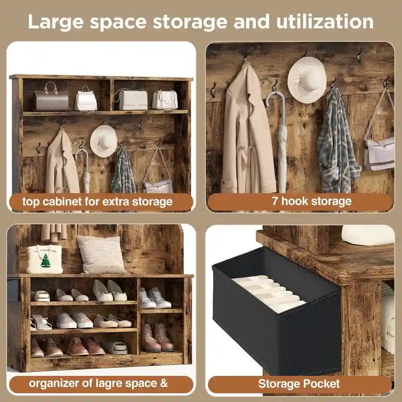 Porte-manteau 39,37 po, banc d'entrée 3 en 1 avec porte-manteau et rangement à chaussures
