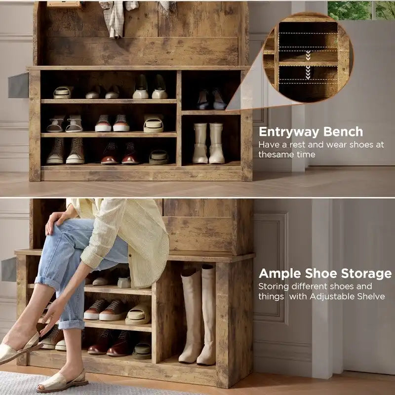 Porte-manteau 39,37 po, banc d'entrée 3 en 1 avec porte-manteau et rangement à chaussures