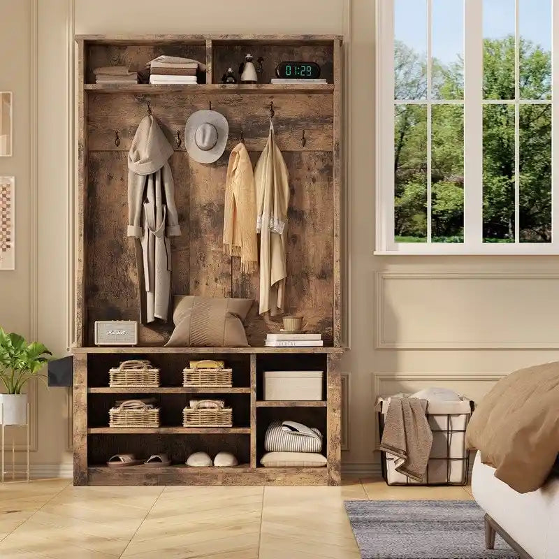 Porte-manteau 39,37 po, banc d'entrée 3 en 1 avec porte-manteau et rangement à chaussures