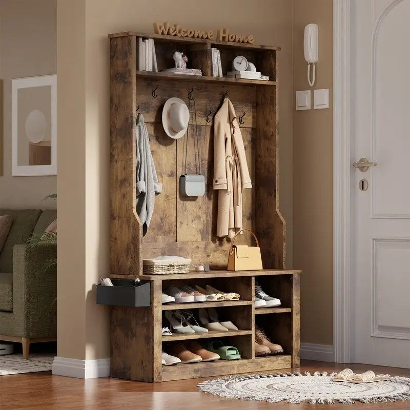 Porte-manteau 39,37 po, banc d'entrée 3 en 1 avec porte-manteau et rangement à chaussures