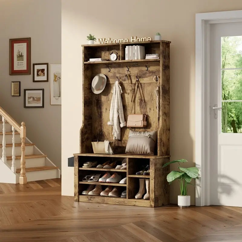 Porte-manteau 39,37 po, banc d'entrée 3 en 1 avec porte-manteau et rangement à chaussures