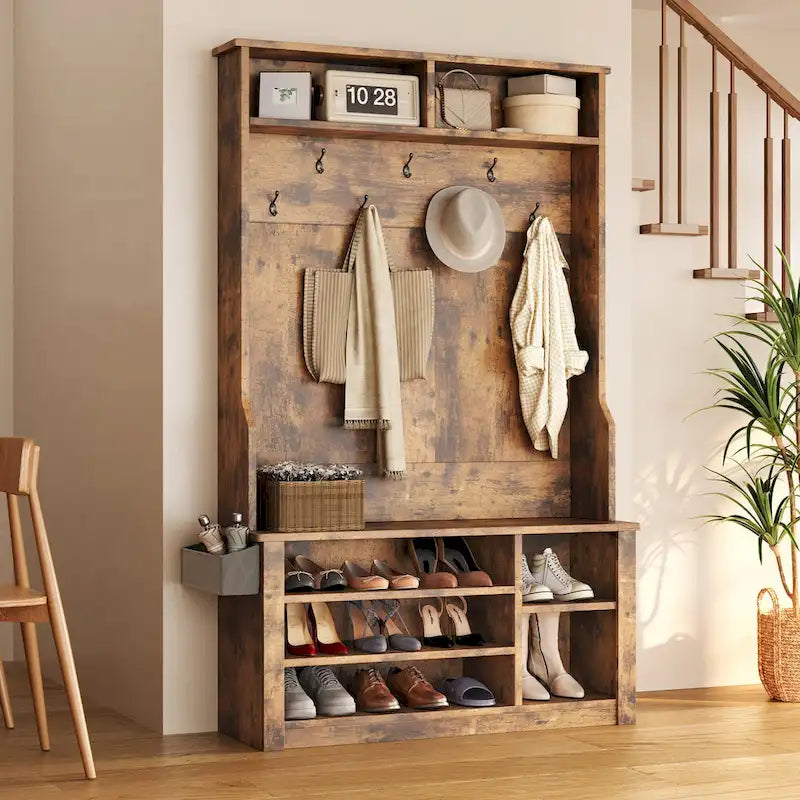 Porte-manteau 39,37 po, banc d'entrée 3 en 1 avec porte-manteau et rangement à chaussures