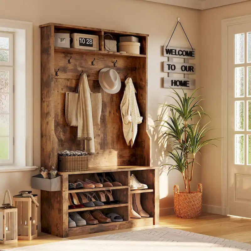 Porte-manteau 39,37 po, banc d'entrée 3 en 1 avec porte-manteau et rangement à chaussures