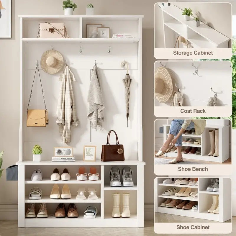 Porte-manteau 39,37 po, banc d'entrée 3 en 1 avec porte-manteau et rangement à chaussures
