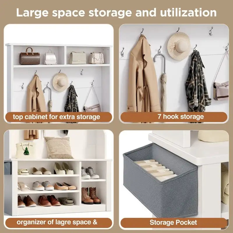 Porte-manteau 39,37 po, banc d'entrée 3 en 1 avec porte-manteau et rangement à chaussures