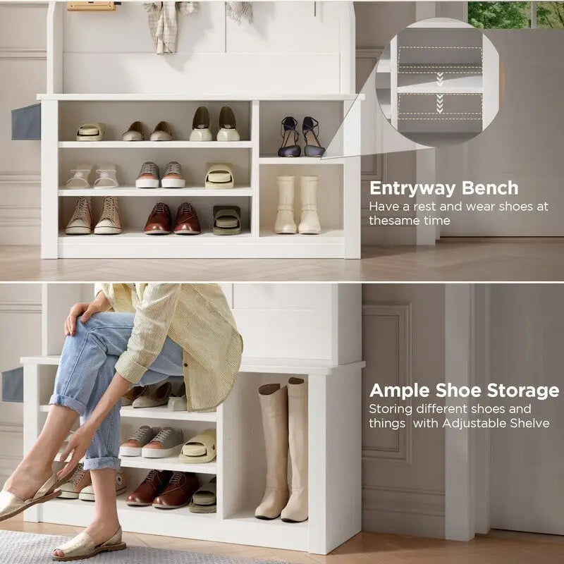 Porte-manteau 39,37 po, banc d'entrée 3 en 1 avec porte-manteau et rangement à chaussures