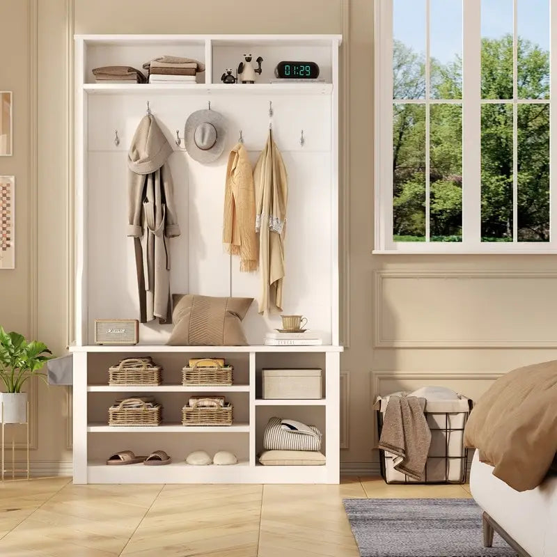 Porte-manteau 39,37 po, banc d'entrée 3 en 1 avec porte-manteau et rangement à chaussures