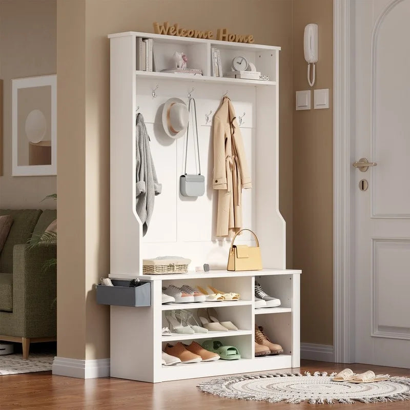 Porte-manteau 39,37 po, banc d'entrée 3 en 1 avec porte-manteau et rangement à chaussures