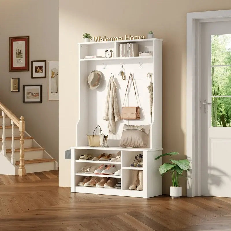 Porte-manteau 39,37 po, banc d'entrée 3 en 1 avec porte-manteau et rangement à chaussures