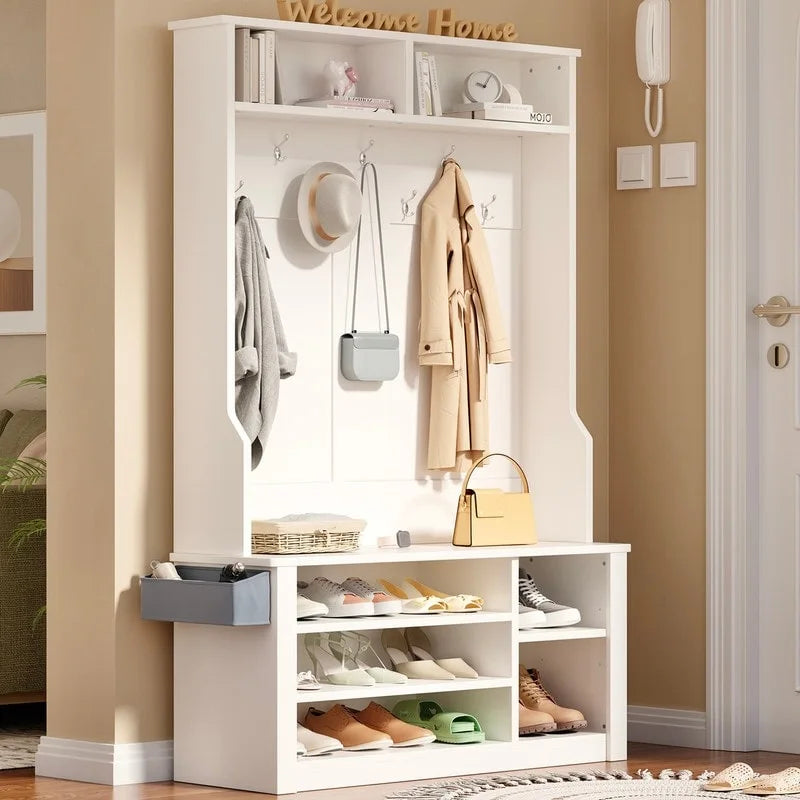 Porte-manteau 39,37 po, banc d'entrée 3 en 1 avec porte-manteau et rangement à chaussures