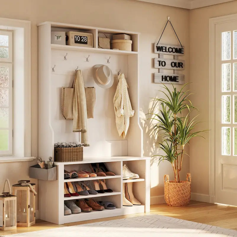 Porte-manteau 39,37 po, banc d'entrée 3 en 1 avec porte-manteau et rangement à chaussures