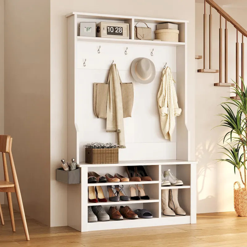 Porte-manteau 39,37 po, banc d'entrée 3 en 1 avec porte-manteau et rangement à chaussures