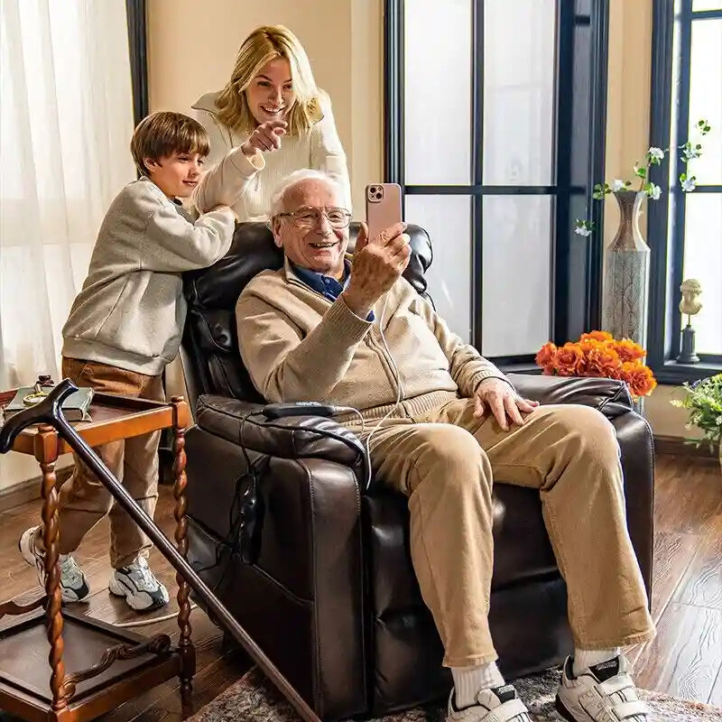 Fauteuil releveur électrique FlexiSpot à double moteur avec massage et chauffage, et appui-tête réglable pour personnes âgées