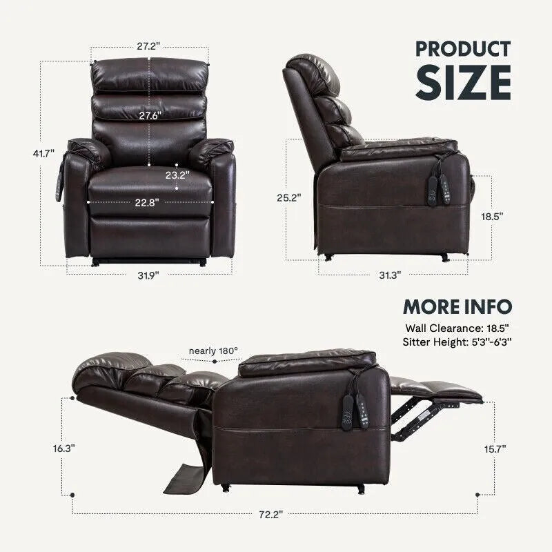 Fauteuil releveur électrique FlexiSpot à double moteur avec massage et chauffage, et appui-tête réglable pour personnes âgées