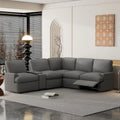 Canapé d'angle inclinable électrique 104 avec coffre de rangement, porte-gobelets, ports USB et prise électrique, idéal pour le home cinéma.
