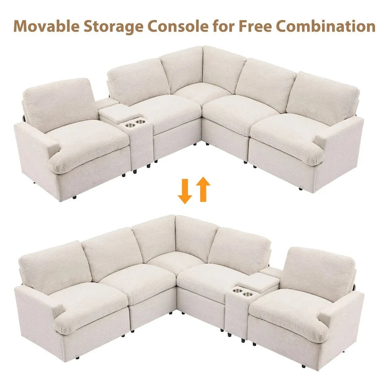 Canapé d'angle inclinable électrique 104 avec coffre de rangement, porte-gobelets, ports USB et prise électrique, idéal pour le home cinéma.