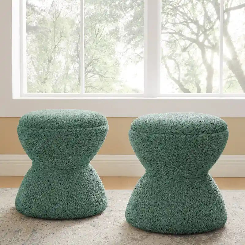 VANOMi Djembe Boucle Pouf, Tabouret de coiffeuse rembourré pour salon, dressing (Lot de 2)