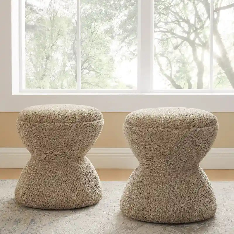 VANOMi Djembe Boucle Pouf, Tabouret de coiffeuse rembourré pour salon, dressing (Lot de 2)