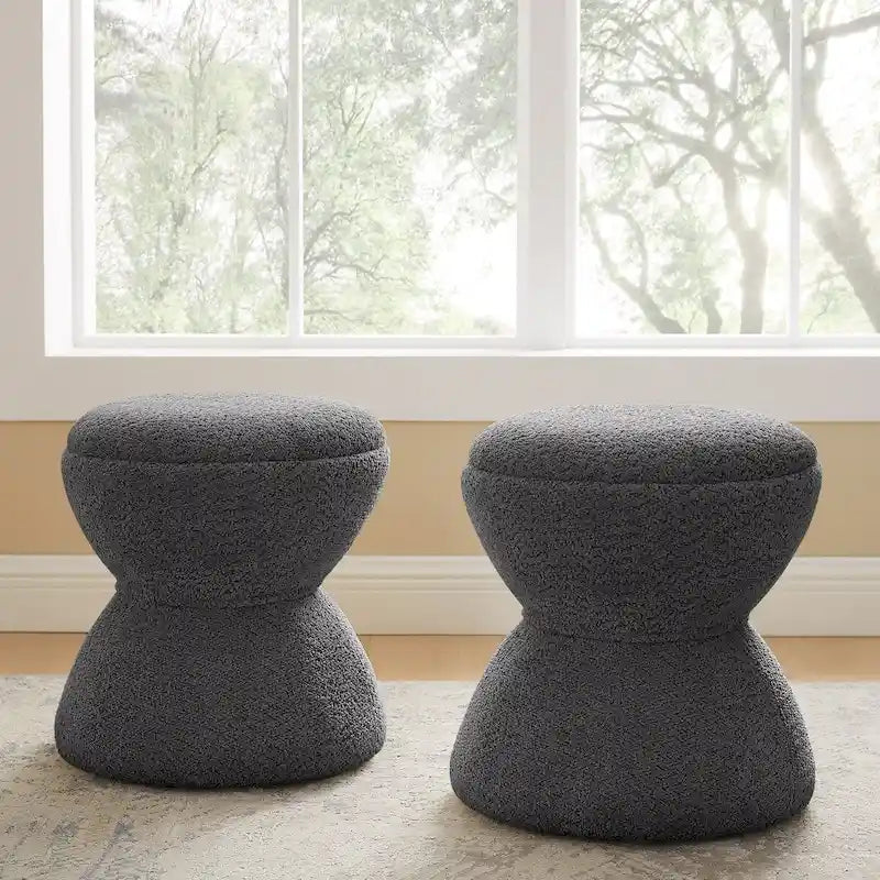 VANOMi Djembe Boucle Pouf, Tabouret de coiffeuse rembourré pour salon, dressing (Lot de 2)
