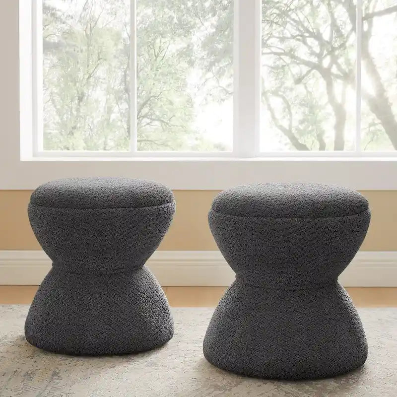 VANOMi Djembe Boucle Pouf, Tabouret de coiffeuse rembourré pour salon, dressing (Lot de 2)