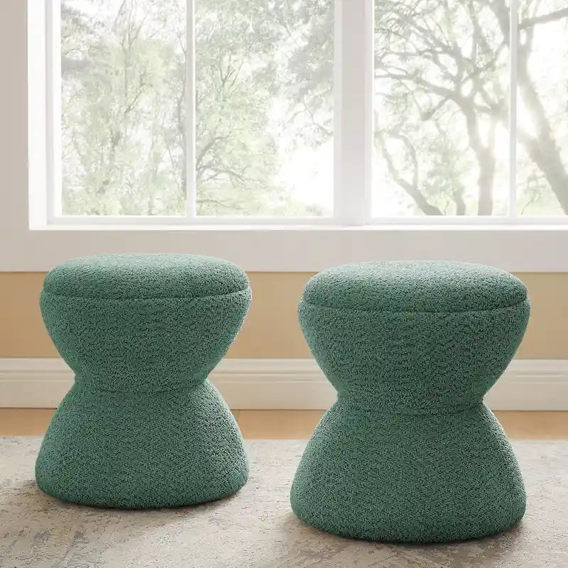 VANOMi Djembe Boucle Pouf, Tabouret de coiffeuse rembourré pour salon, dressing (Lot de 2)