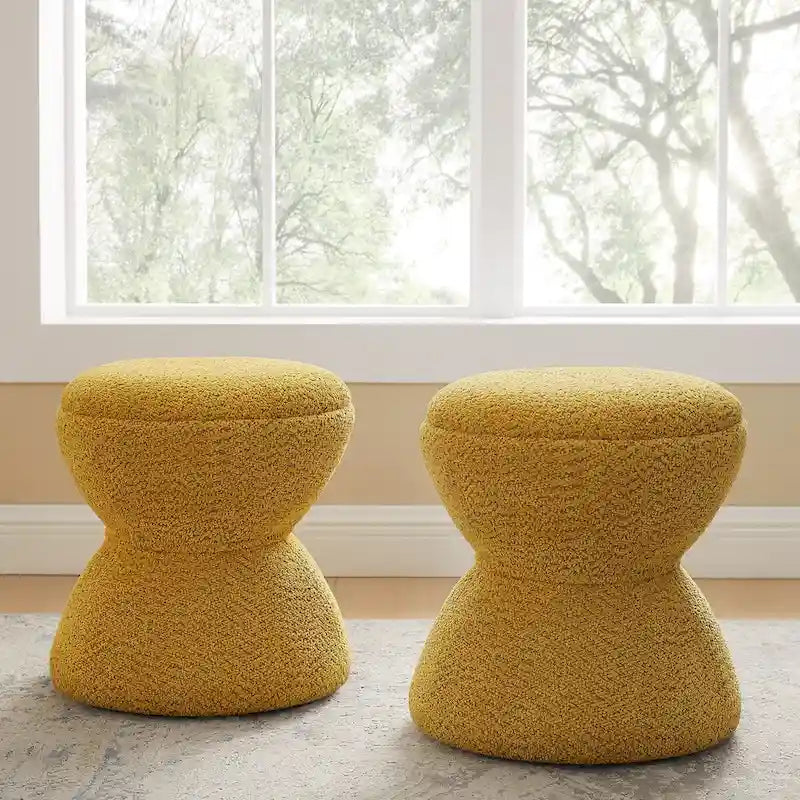 VANOMi Djembe Boucle Pouf, Tabouret de coiffeuse rembourré pour salon, dressing (Lot de 2)