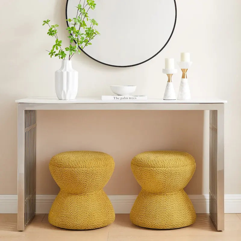 VANOMi Djembe Boucle Pouf, Tabouret de coiffeuse rembourré pour salon, dressing (Lot de 2)