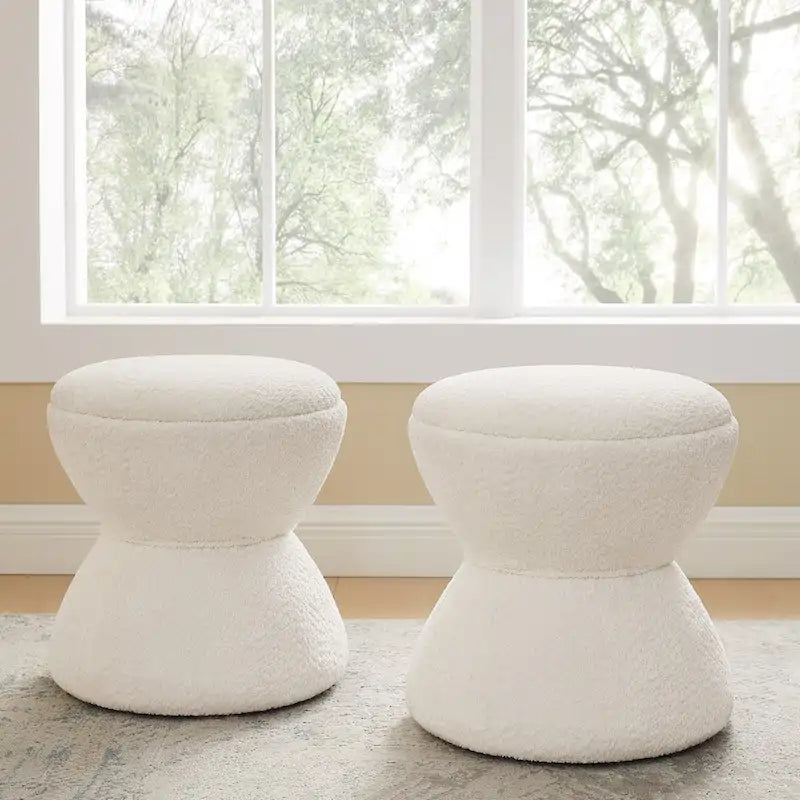 VANOMi Djembe Boucle Pouf, Tabouret de coiffeuse rembourré pour salon, dressing (Lot de 2)