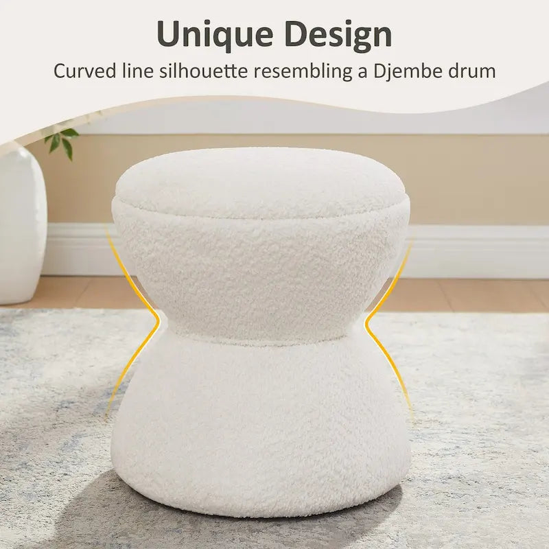 VANOMi Djembe Boucle Pouf, Tabouret de coiffeuse rembourré pour salon, dressing (Lot de 2)