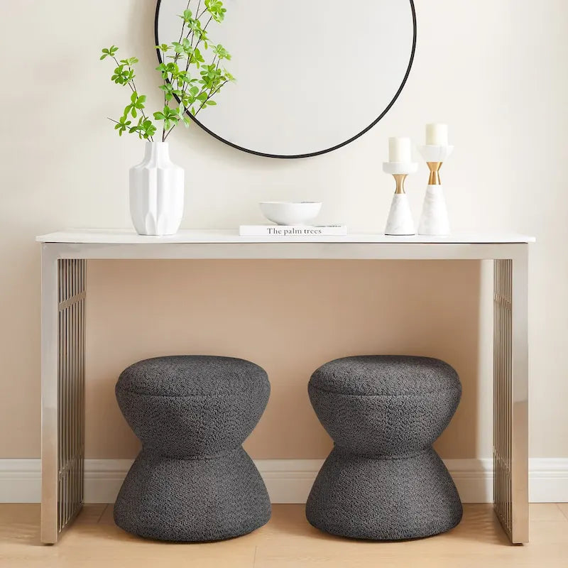 VANOMi Djembe Boucle Pouf, Tabouret de coiffeuse rembourré pour salon, dressing (Lot de 2)