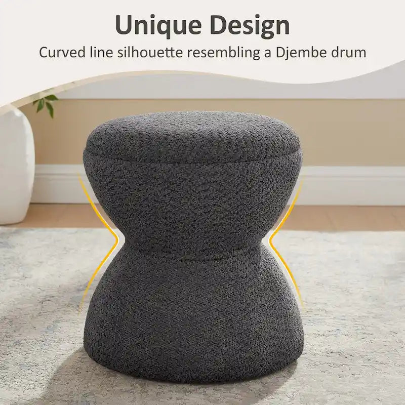 VANOMi Djembe Boucle Pouf, Tabouret de coiffeuse rembourré pour salon, dressing (Lot de 2)